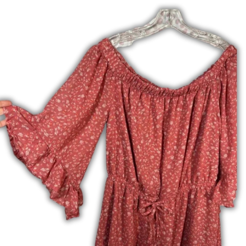 Women's 2X Floral Dress Romper Peasant Flutter Sleeves Cottagecore Milkmaid